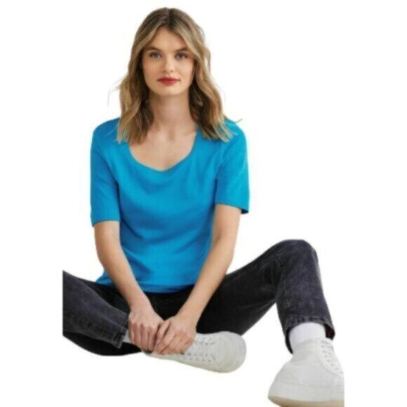 Michael Stars | Women's Blue Scoop Neck T-Shirt One Size Fits Most - Picture 3 of 12